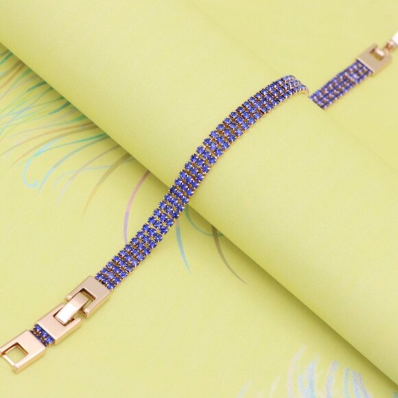 "Rose Gold Wide Bracelet with Blue Stones, XPBL0785 - Picture 5 of 12